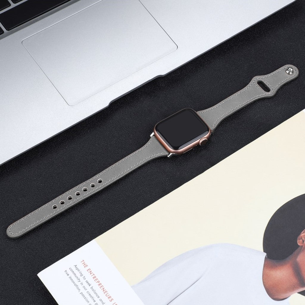 Rigtigt godt Apple Watch Series 5 44mm Ægte læder Rem - Sølv#serie_5