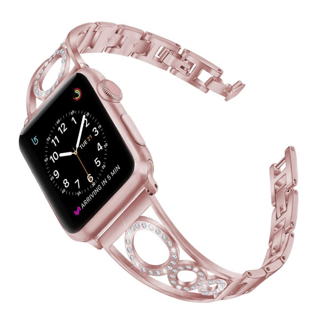 Tidsløst Apple Watch Series 5 44mm Metal og Rhinsten Rem - Pink#serie_3