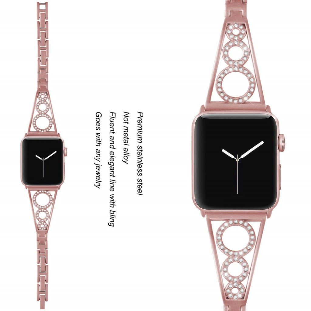 Tidsløst Apple Watch Series 5 44mm Metal og Rhinsten Rem - Pink#serie_3