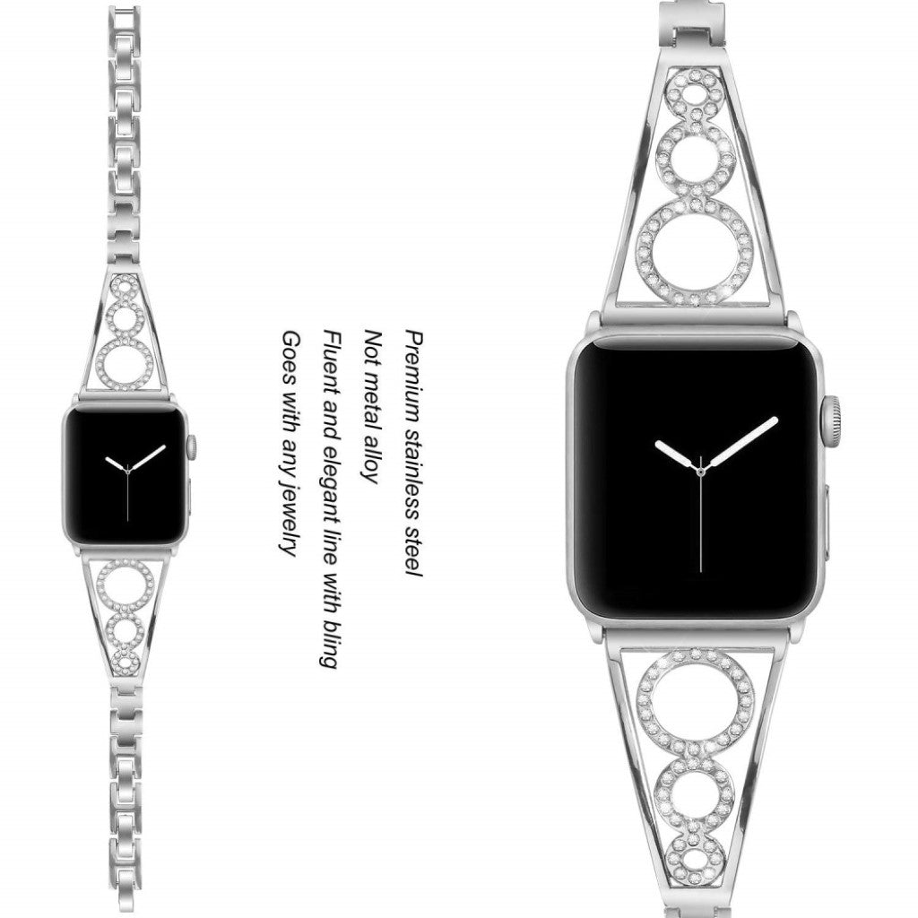 Tidsløst Apple Watch Series 5 44mm Metal og Rhinsten Rem - Sølv#serie_4
