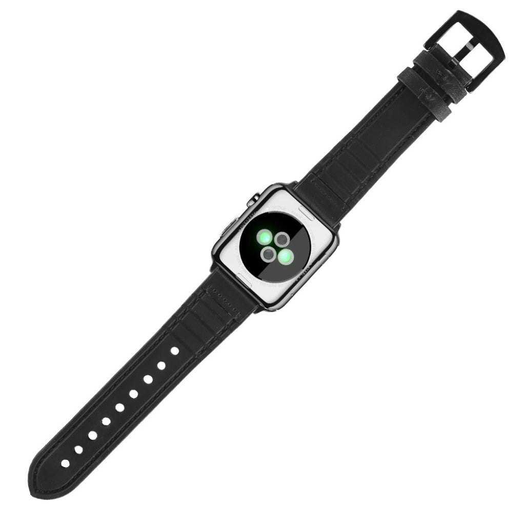 Pænt Apple Watch Series 5 44mm Ægte læder og Silikone Rem - Sort#serie_2