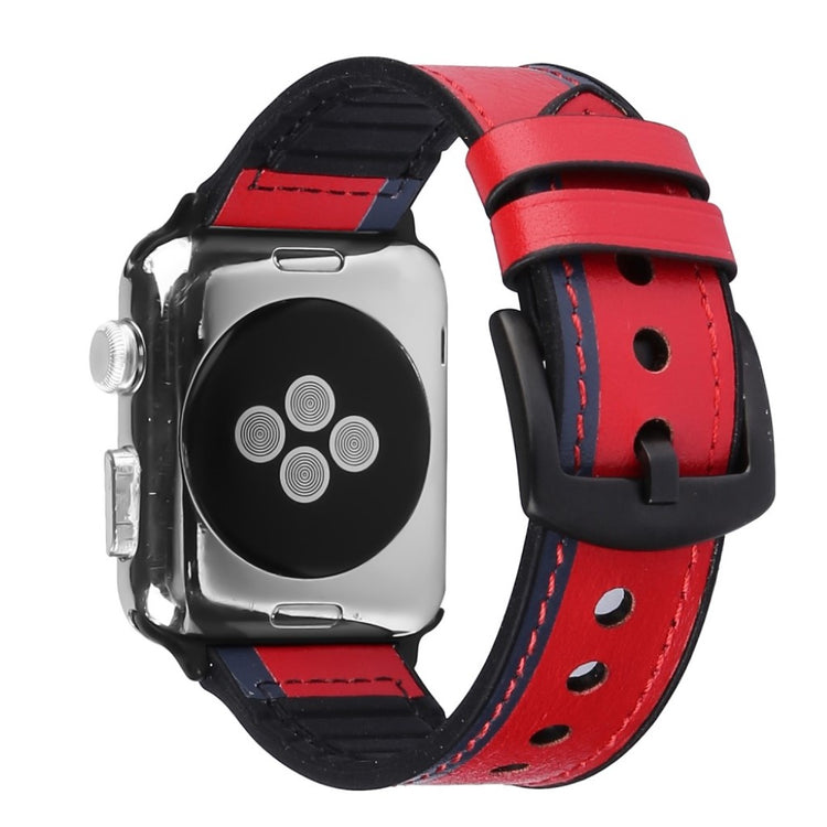 Pænt Apple Watch Series 5 44mm Ægte læder og Silikone Rem - Rød#serie_3
