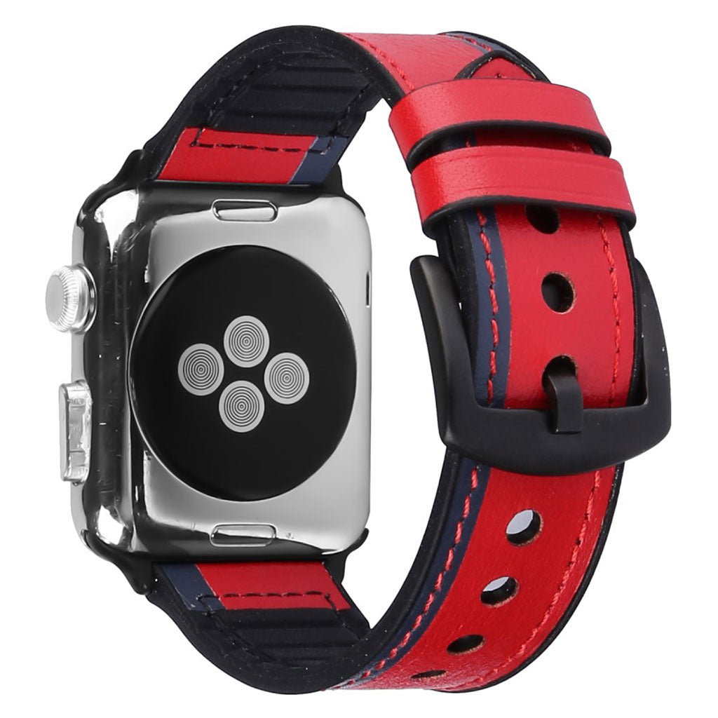 Pænt Apple Watch Series 5 44mm Ægte læder og Silikone Rem - Rød#serie_3