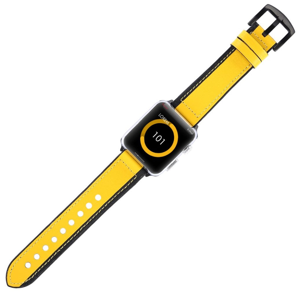 Pænt Apple Watch Series 5 44mm Ægte læder og Silikone Rem - Gul#serie_5