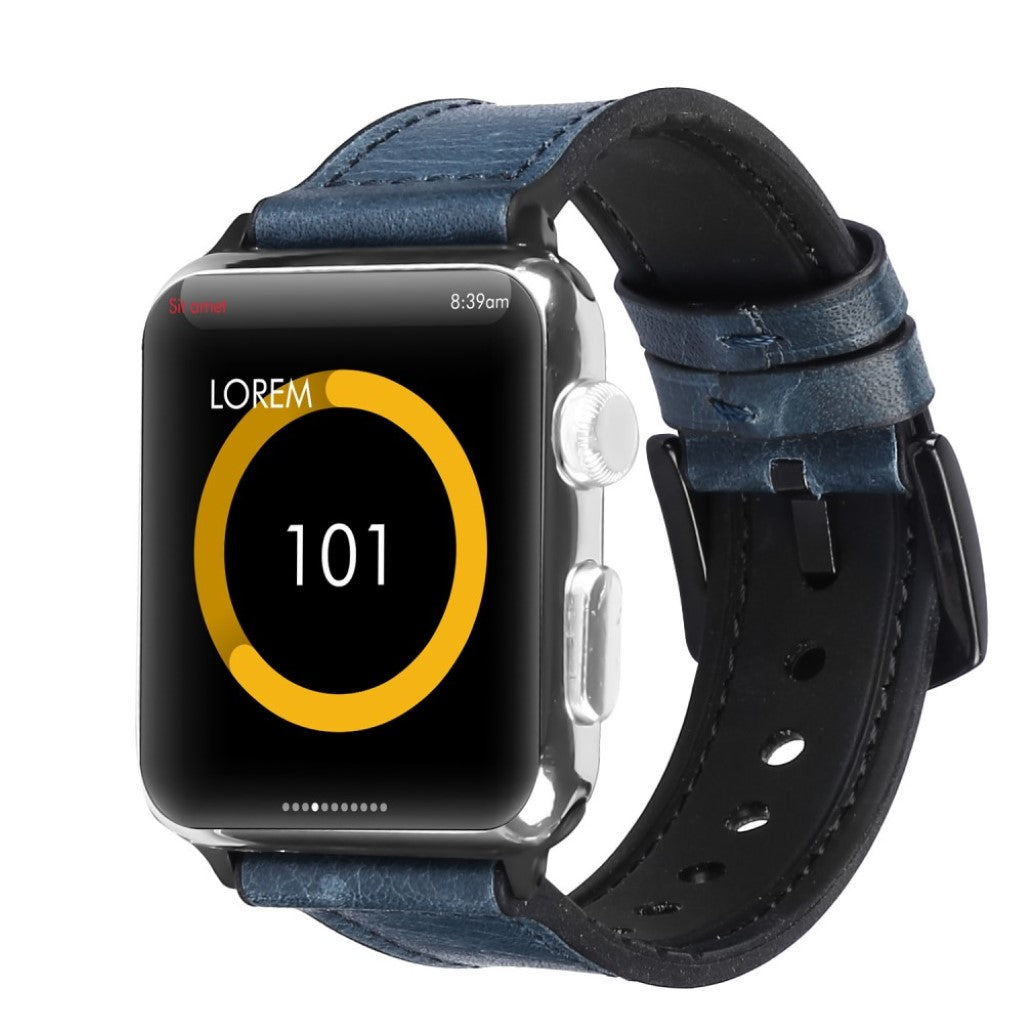 Pænt Apple Watch Series 5 44mm Ægte læder og Silikone Rem - Blå#serie_6
