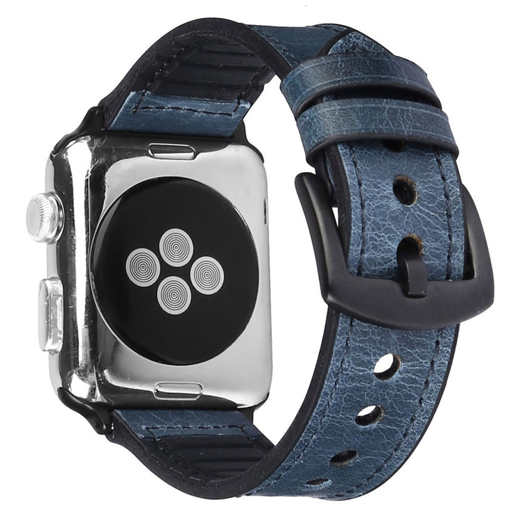 Pænt Apple Watch Series 5 44mm Ægte læder og Silikone Rem - Blå#serie_6