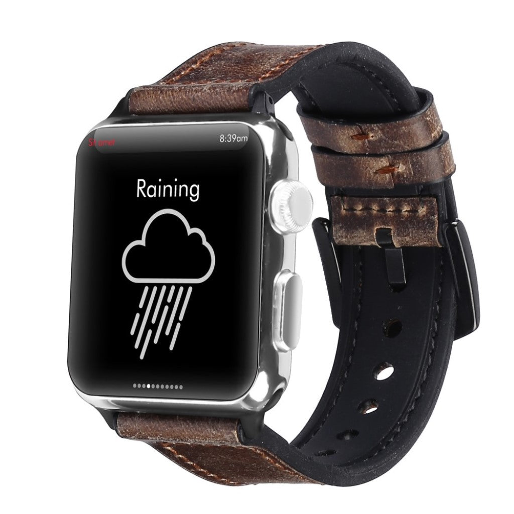 Pænt Apple Watch Series 5 44mm Ægte læder og Silikone Rem - Brun#serie_7