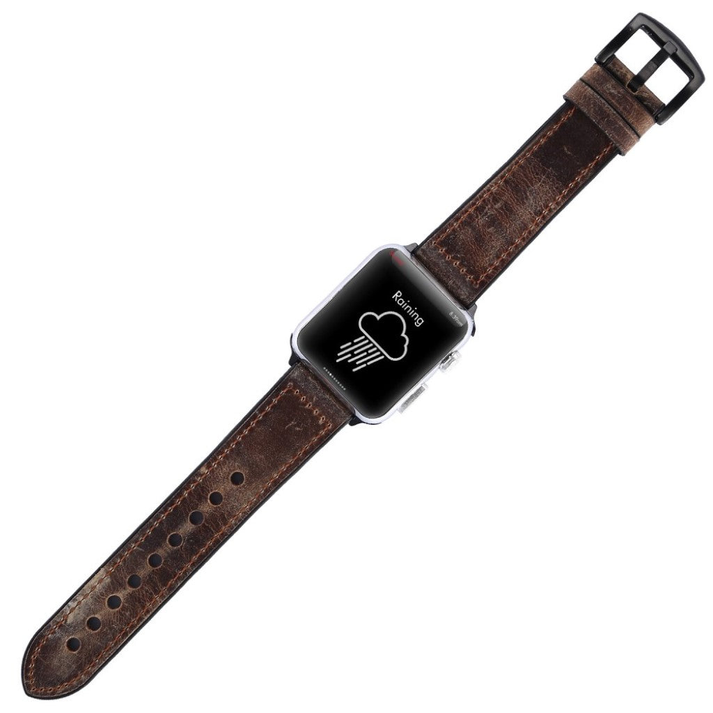 Pænt Apple Watch Series 5 44mm Ægte læder og Silikone Rem - Brun#serie_7