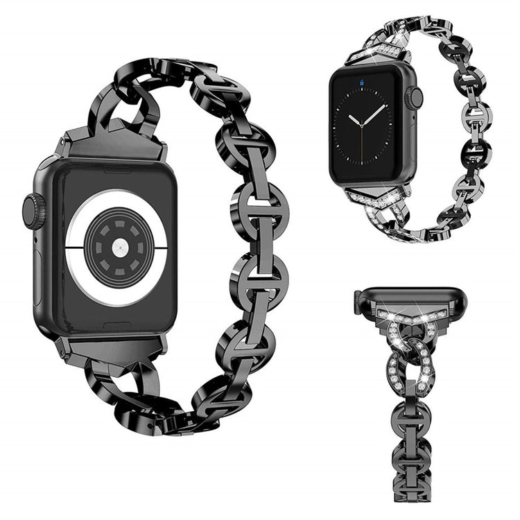 Glimrende Apple Watch Series 5 44mm Metal og Rhinsten Rem - Sort#serie_1