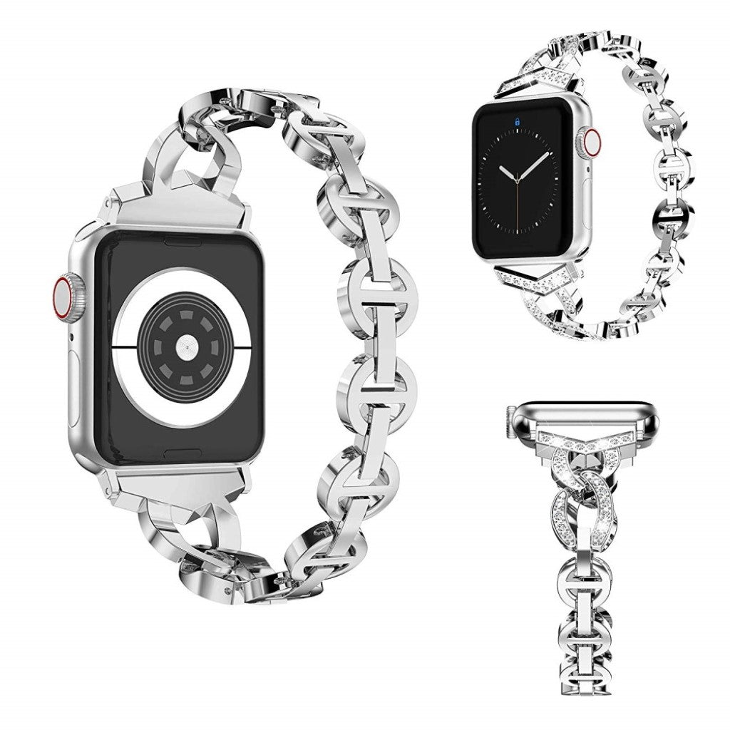 Glimrende Apple Watch Series 5 44mm Metal og Rhinsten Rem - Sølv#serie_2