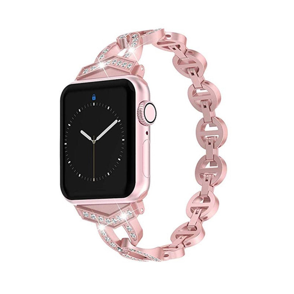 Glimrende Apple Watch Series 5 44mm Metal og Rhinsten Rem - Pink#serie_3