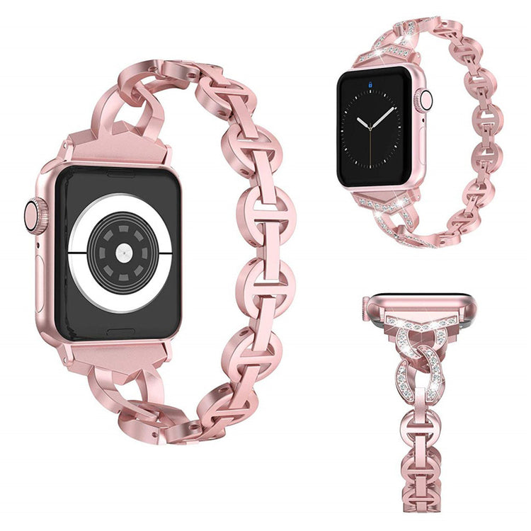 Glimrende Apple Watch Series 5 44mm Metal og Rhinsten Rem - Pink#serie_3