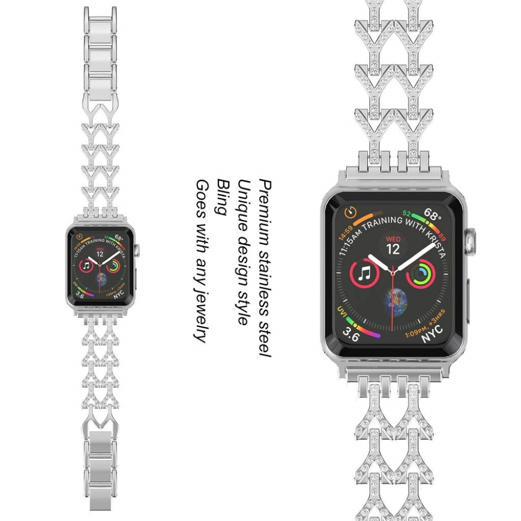 Solid Apple Watch Series 5 44mm Metal og Rhinsten Rem - Sølv#serie_2