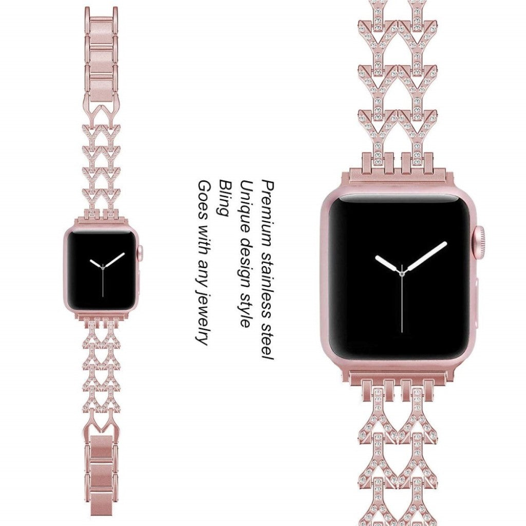 Solid Apple Watch Series 5 44mm Metal og Rhinsten Rem - Pink#serie_3