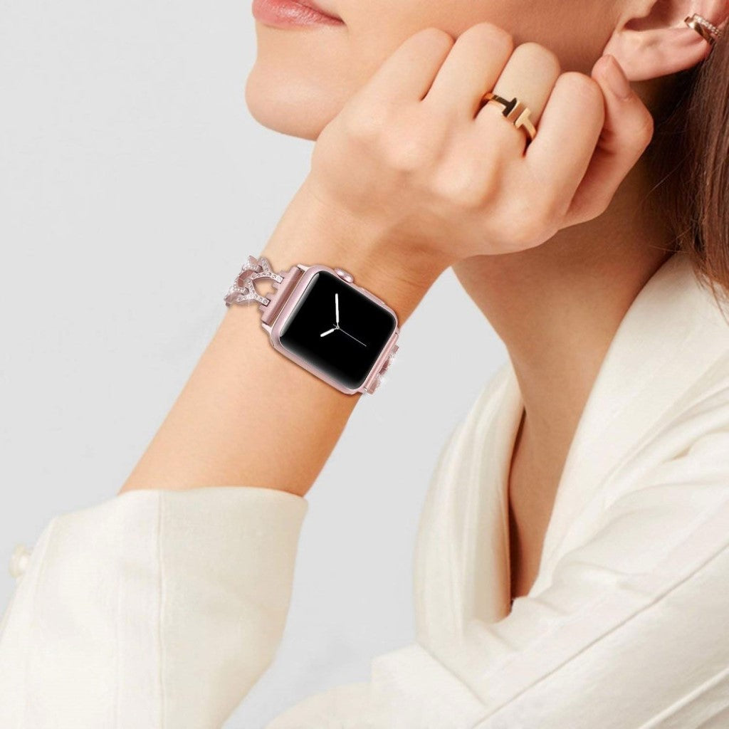 Solid Apple Watch Series 5 44mm Metal og Rhinsten Rem - Pink#serie_3