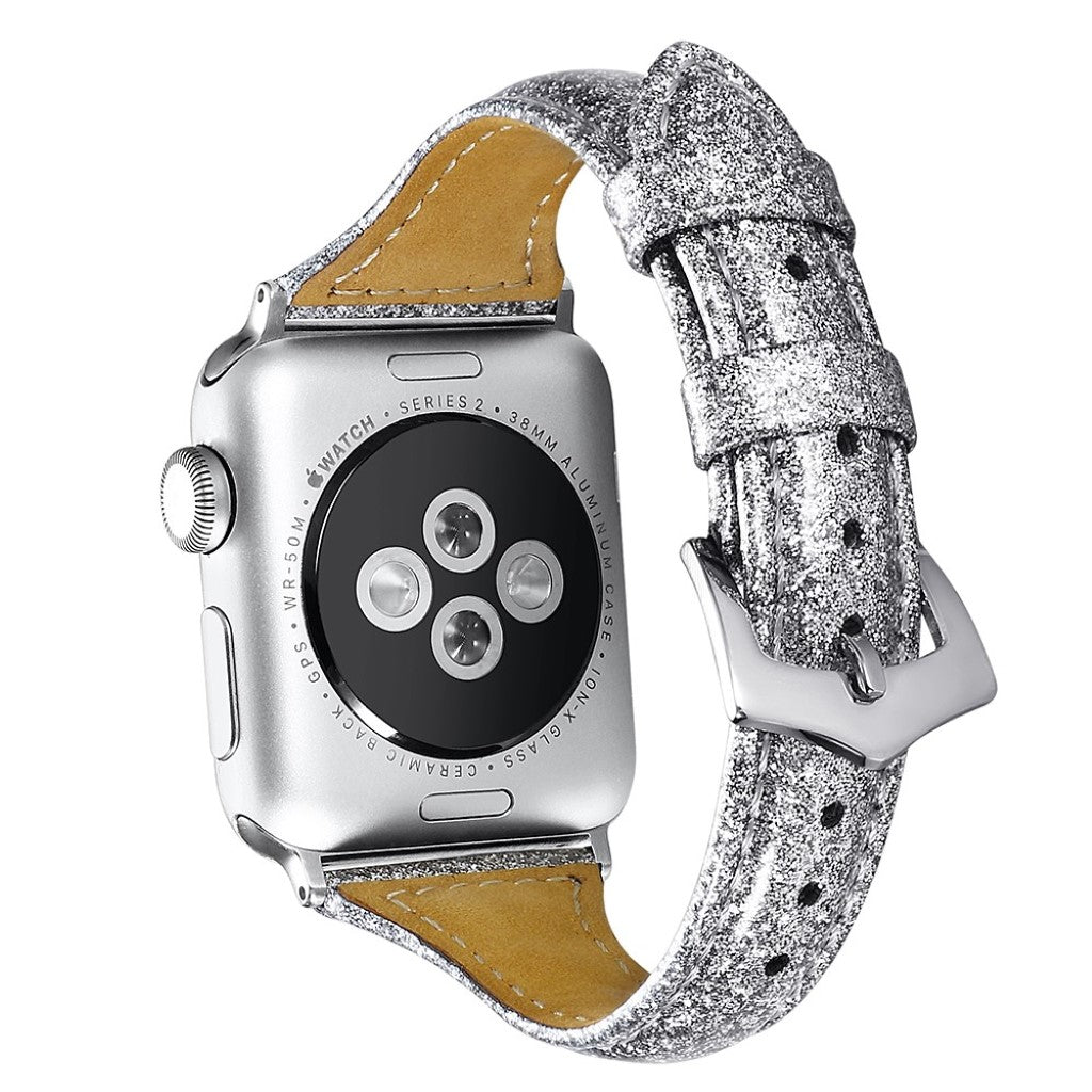 Mega pænt Apple Watch Series 5 44mm Ægte læder Rem - Sølv#serie_2