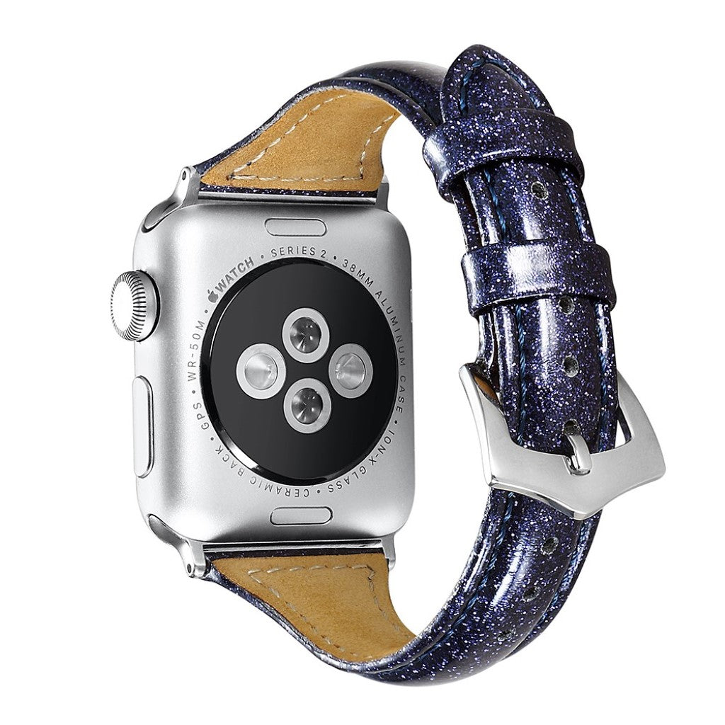 Mega pænt Apple Watch Series 5 44mm Ægte læder Rem - Blå#serie_3