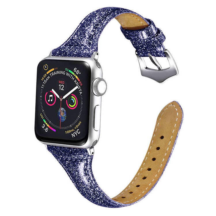 Mega pænt Apple Watch Series 5 44mm Ægte læder Rem - Blå#serie_3
