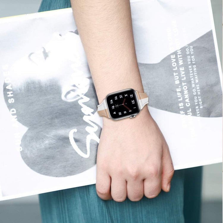 Vildt rart Apple Watch Series 5 44mm Ægte læder Rem - Hvid#serie_3