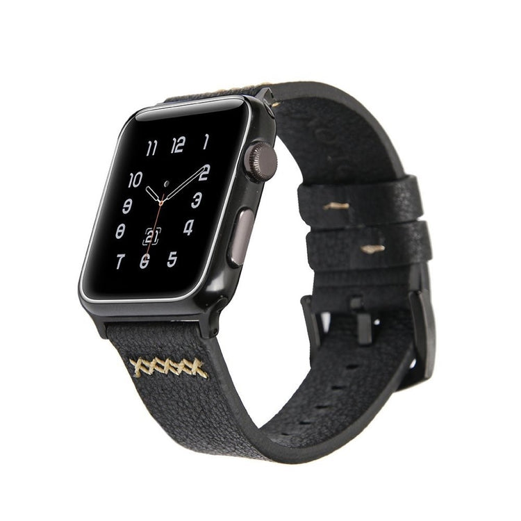  Apple Watch Series 5 44mm / Apple Watch 44mm Ægte læder Rem - Sort#serie_2