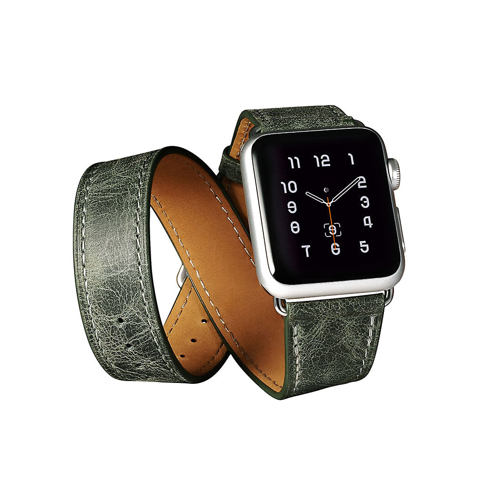 Apple Watch Series 5 44mm / Apple Watch 44mm Ægte læder Rem - Grøn#serie_3