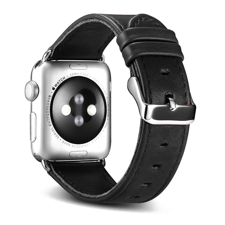  Apple Watch Series 5 44mm / Apple Watch 44mm Ægte læder Rem - Sort#serie_1
