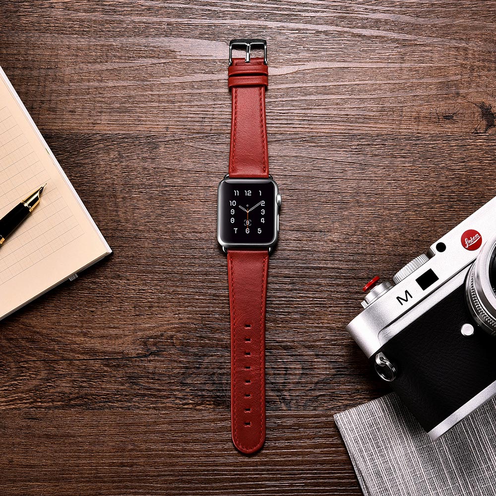  Apple Watch Series 5 44mm / Apple Watch 44mm Ægte læder Rem - Rød#serie_4