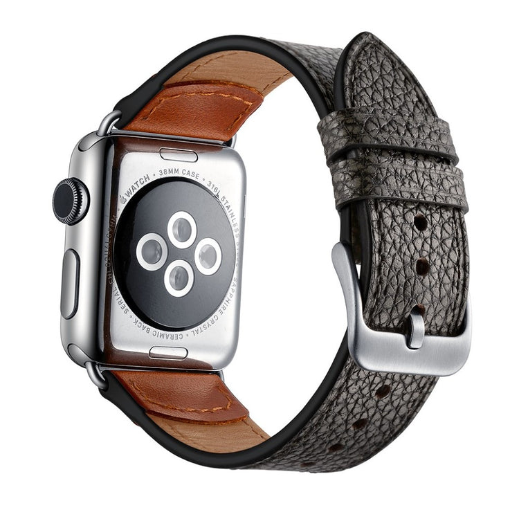  Apple Watch Series 5 44mm / Apple Watch 44mm Ægte læder Rem - Sort#serie_044