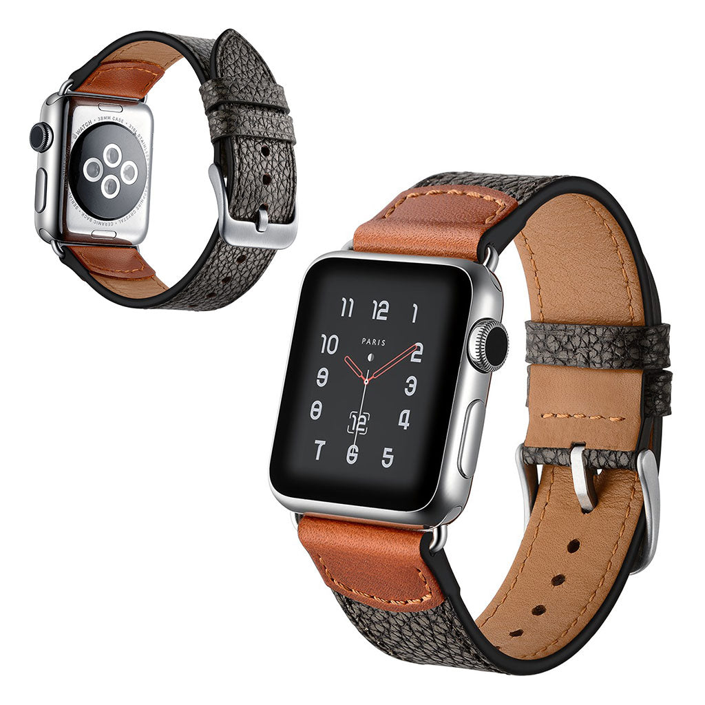  Apple Watch Series 5 44mm / Apple Watch 44mm Ægte læder Rem - Sort#serie_044