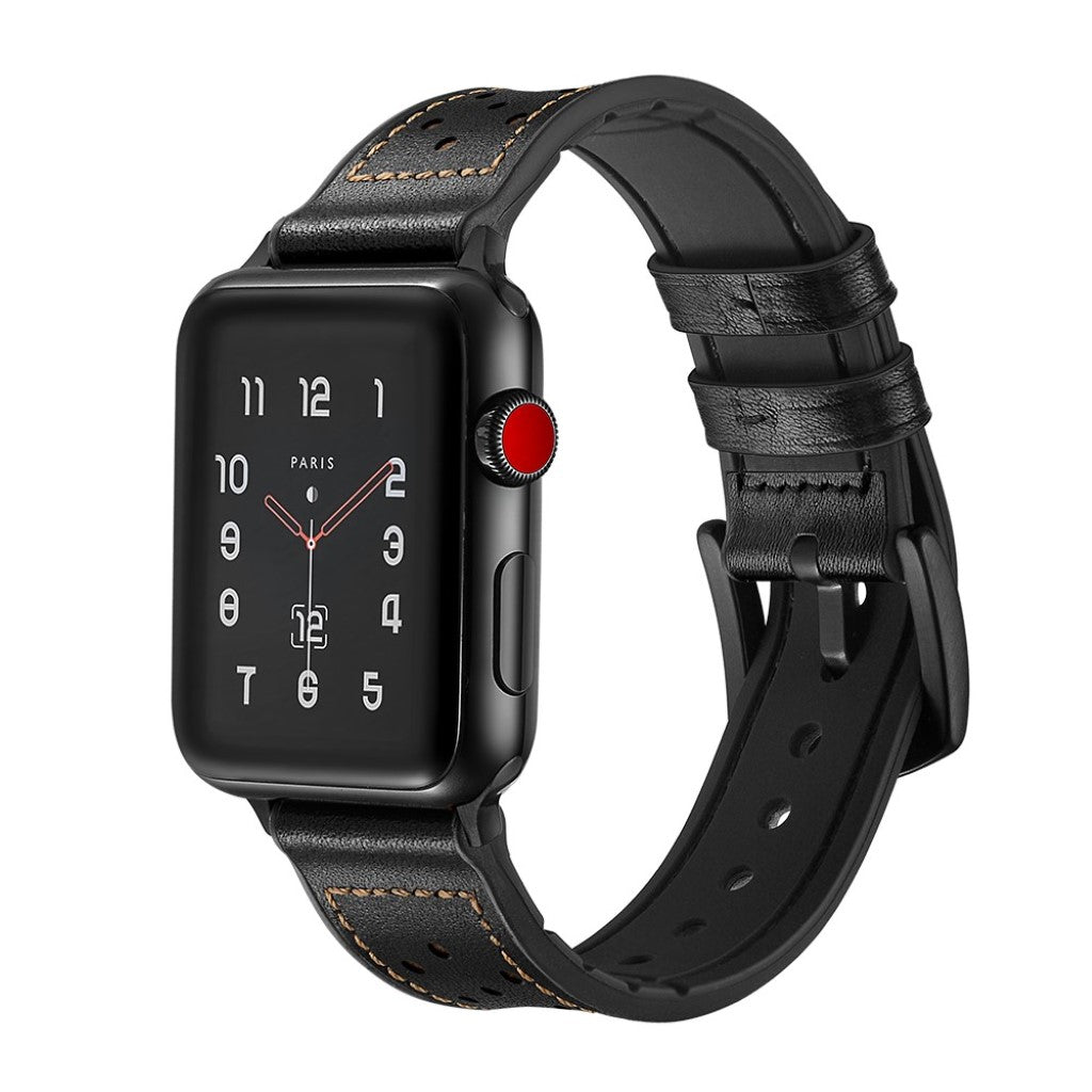  Apple Watch Series 5 44mm / Apple Watch 44mm Ægte læder Rem - Sort#serie_2