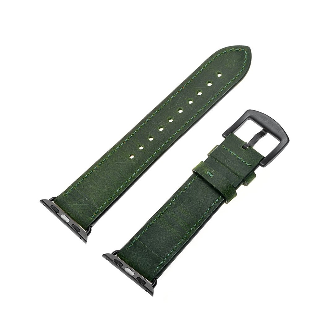  Apple Watch Series 5 44mm / Apple Watch 44mm Ægte læder Rem - Grøn#serie_2