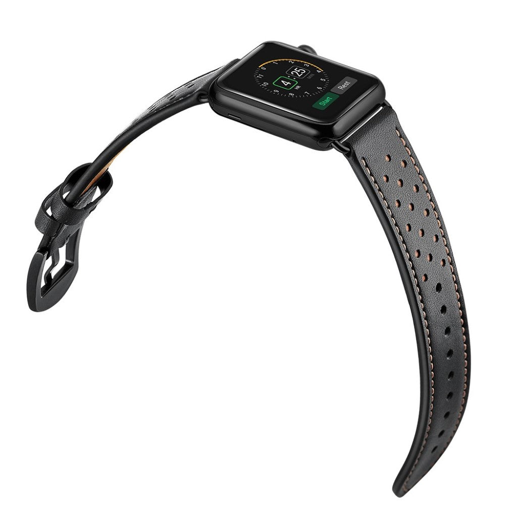  Apple Watch Series 5 44mm / Apple Watch 44mm Ægte læder Rem - Sort#serie_4