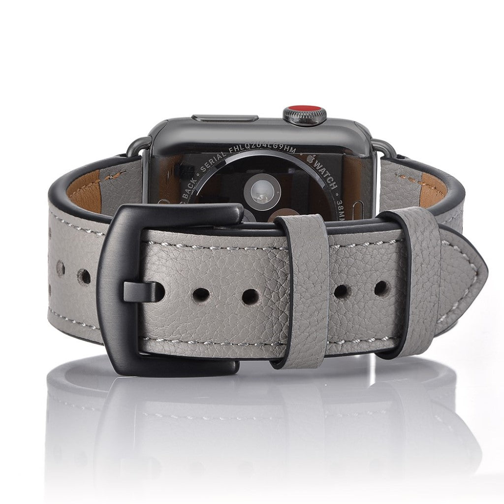  Apple Watch Series 5 44mm / Apple Watch 44mm Ægte læder Rem - Sølv#serie_5