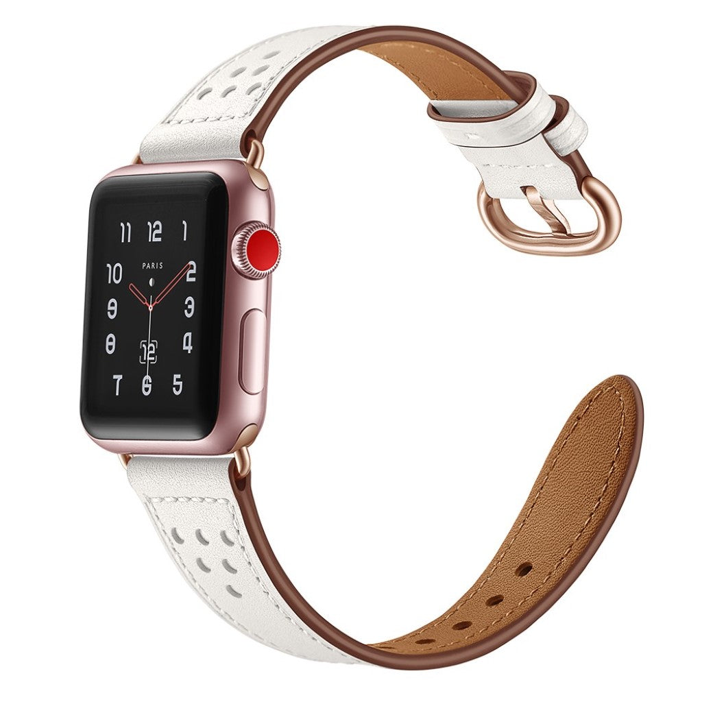  Apple Watch Series 5 44mm / Apple Watch 44mm Ægte læder Rem - Hvid#serie_4
