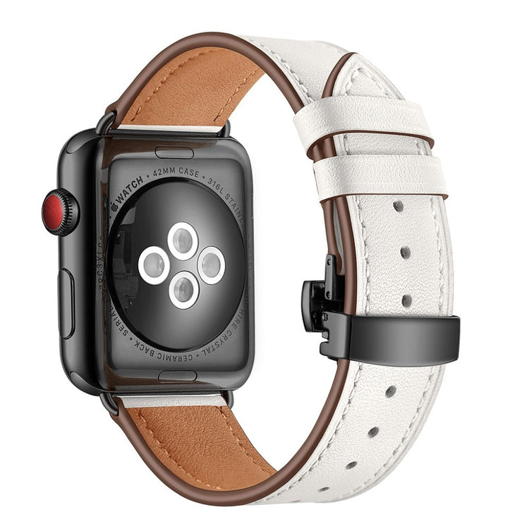  Apple Watch Series 5 44mm / Apple Watch 44mm Ægte læder Rem - Hvid#serie_1