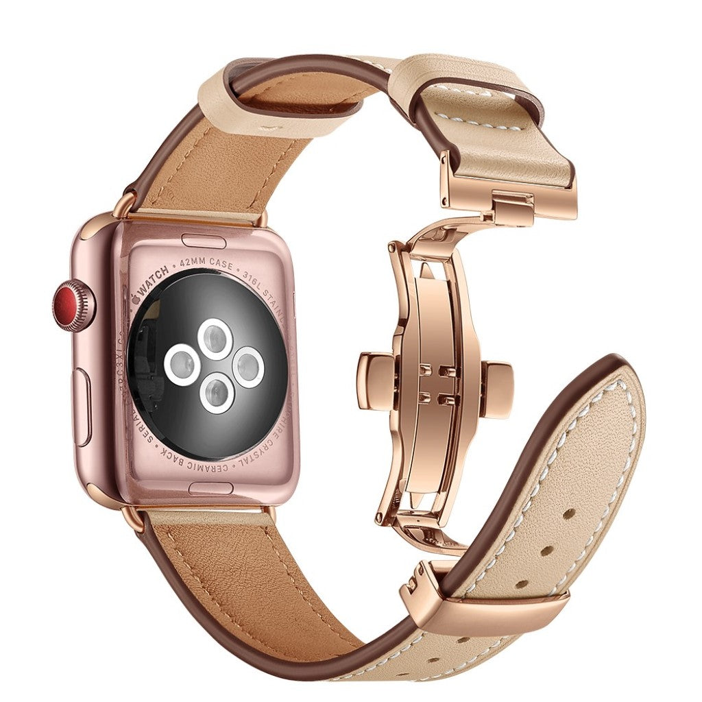  Apple Watch Series 5 44mm / Apple Watch 44mm Ægte læder Rem - Beige#serie_10
