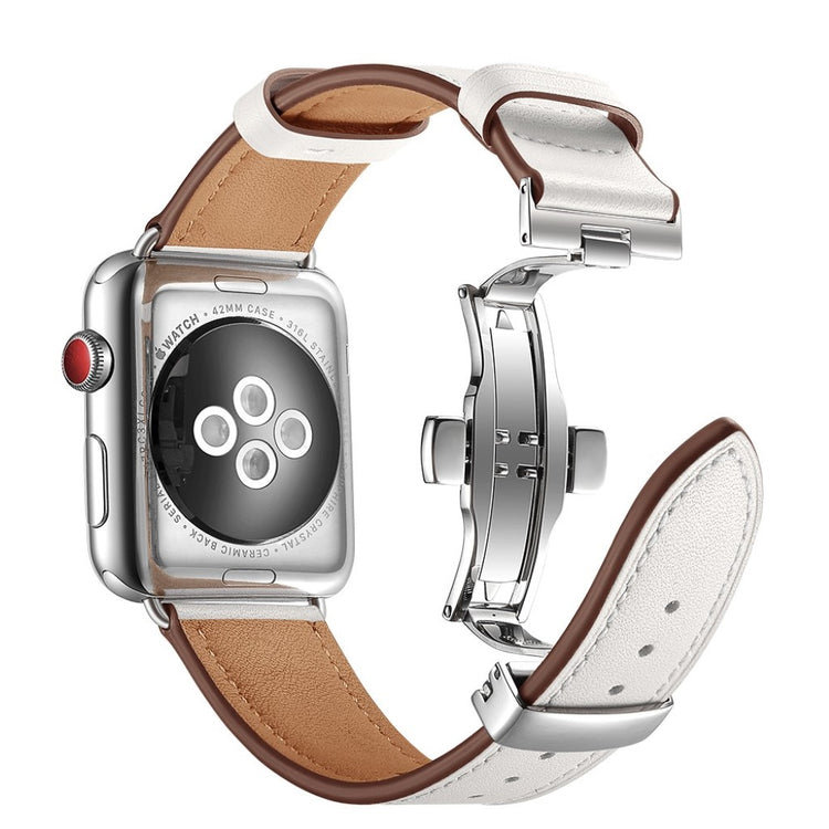  Apple Watch Series 5 44mm / Apple Watch 44mm Ægte læder Rem - Hvid#serie_13