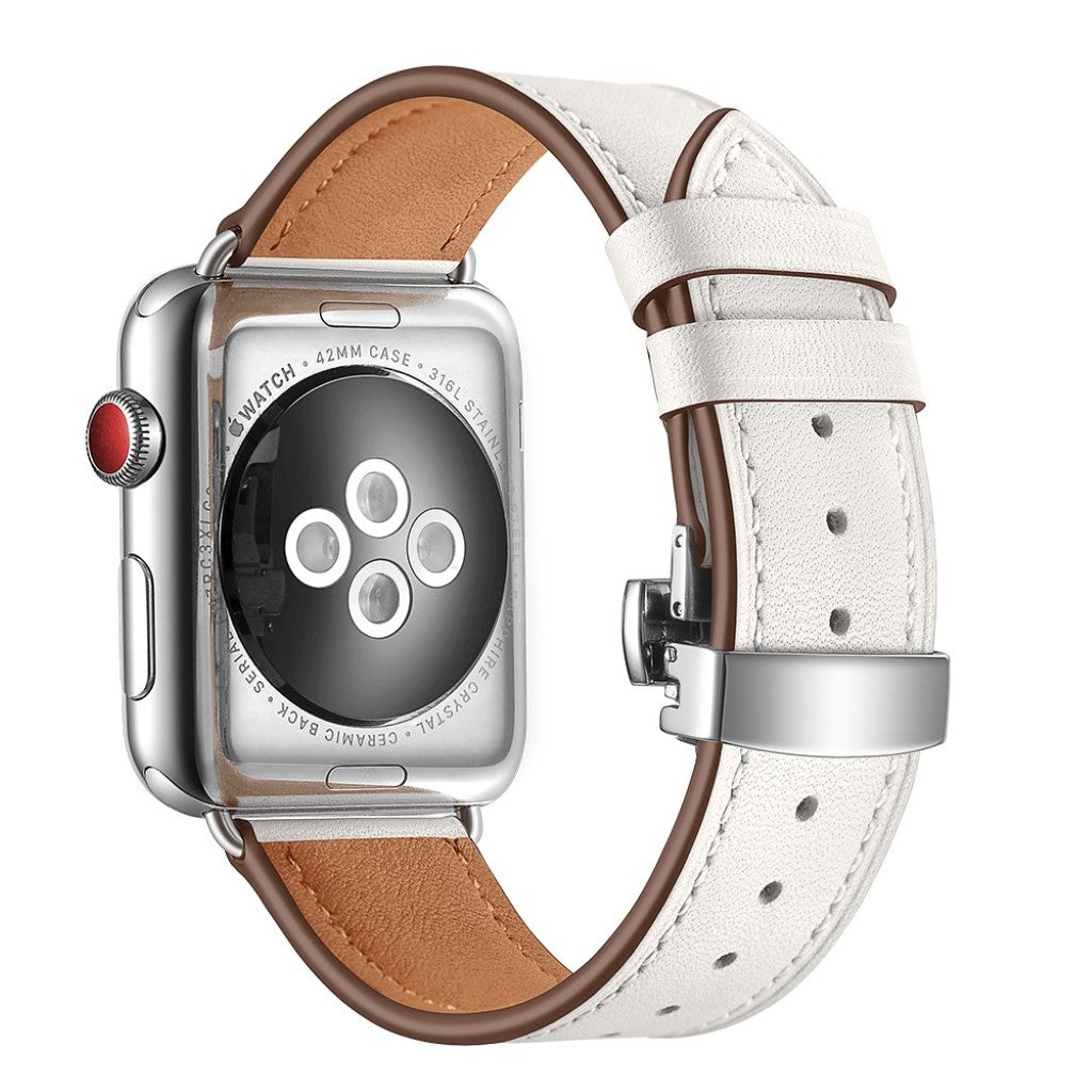  Apple Watch Series 5 44mm / Apple Watch 44mm Ægte læder Rem - Hvid#serie_13