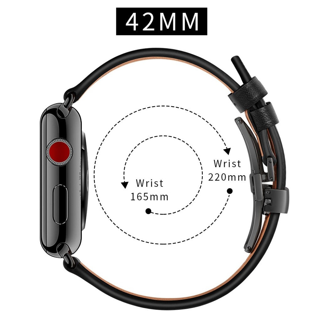  Apple Watch Series 5 44mm / Apple Watch 44mm Ægte læder Rem - Sort#serie_3
