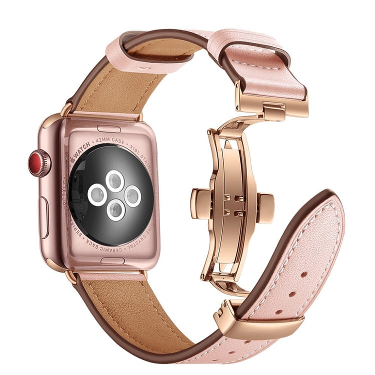 Apple Watch Series 5 44mm / Apple Watch 44mm Ægte læder Rem - Pink#serie_8