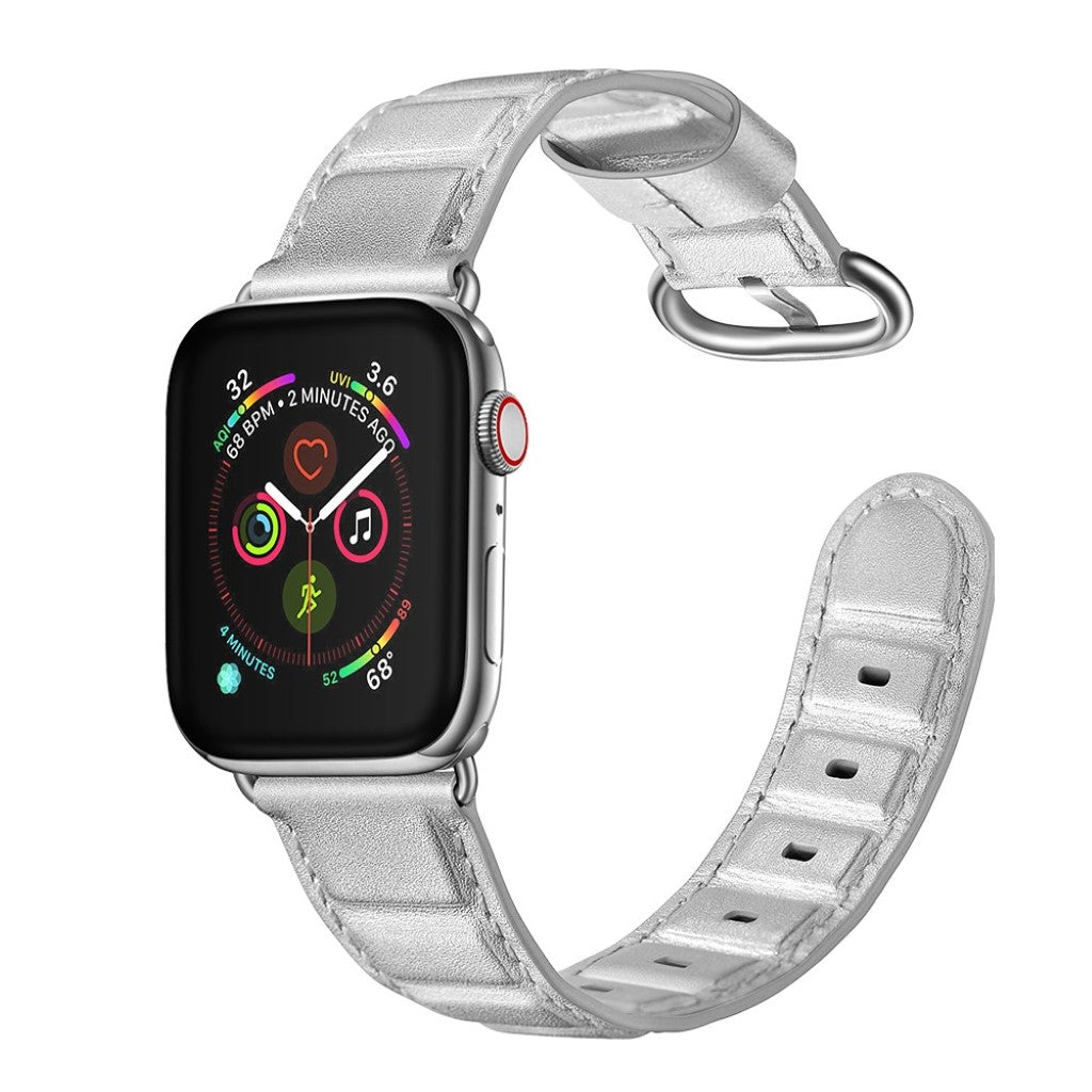  Apple Watch Series 5 44mm / Apple Watch 44mm Ægte læder Rem - Sølv#serie_2