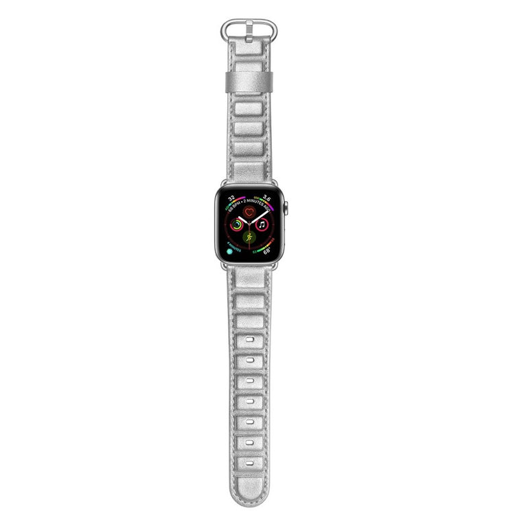  Apple Watch Series 5 44mm / Apple Watch 44mm Ægte læder Rem - Sølv#serie_2