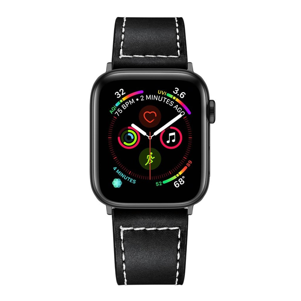  Apple Watch Series 5 44mm / Apple Watch 44mm Ægte læder Rem - Sort#serie_1