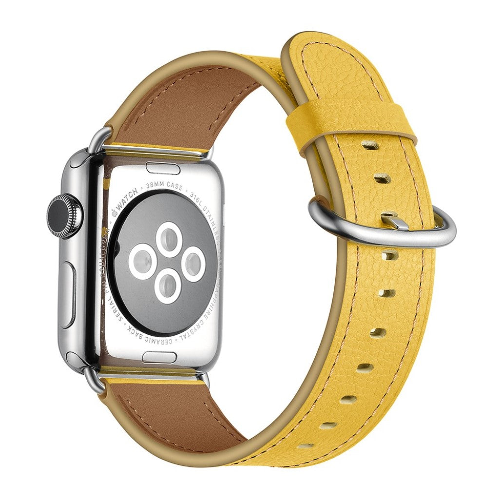  Apple Watch Series 5 44mm / Apple Watch 44mm Ægte læder Rem - Gul#serie_2