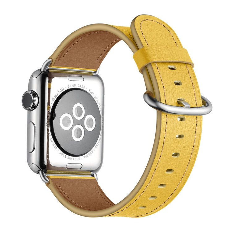  Apple Watch Series 5 44mm / Apple Watch 44mm Ægte læder Rem - Gul#serie_2