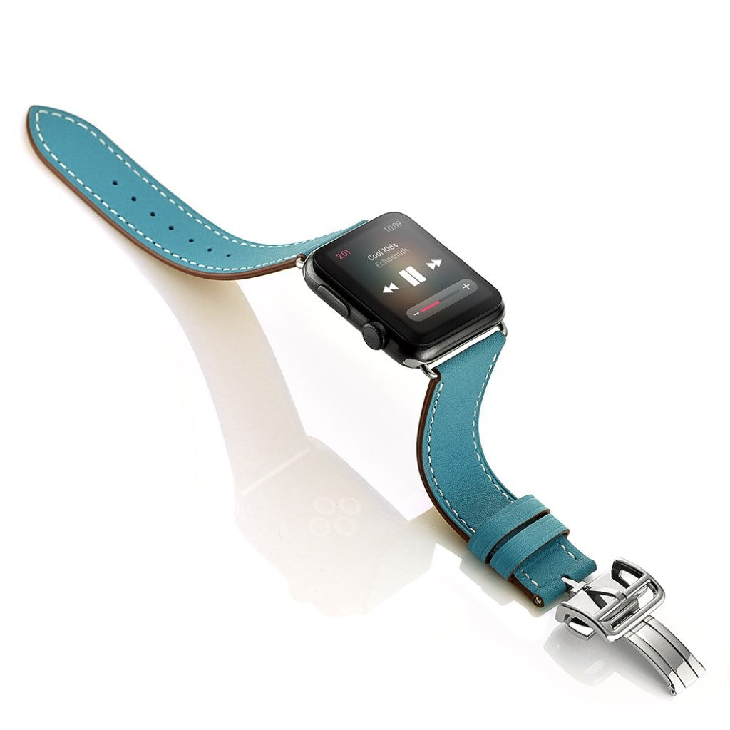 Apple Watch Series 5 44mm / Apple Watch 44mm Ægte læder Rem - Blå#serie_2