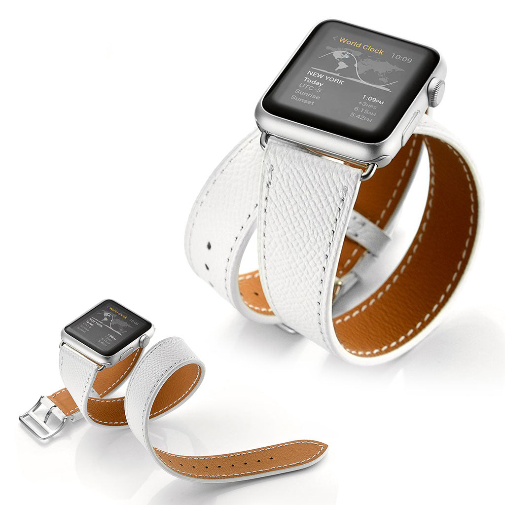  Apple Watch Series 5 44mm / Apple Watch 44mm Ægte læder Rem - Hvid#serie_2