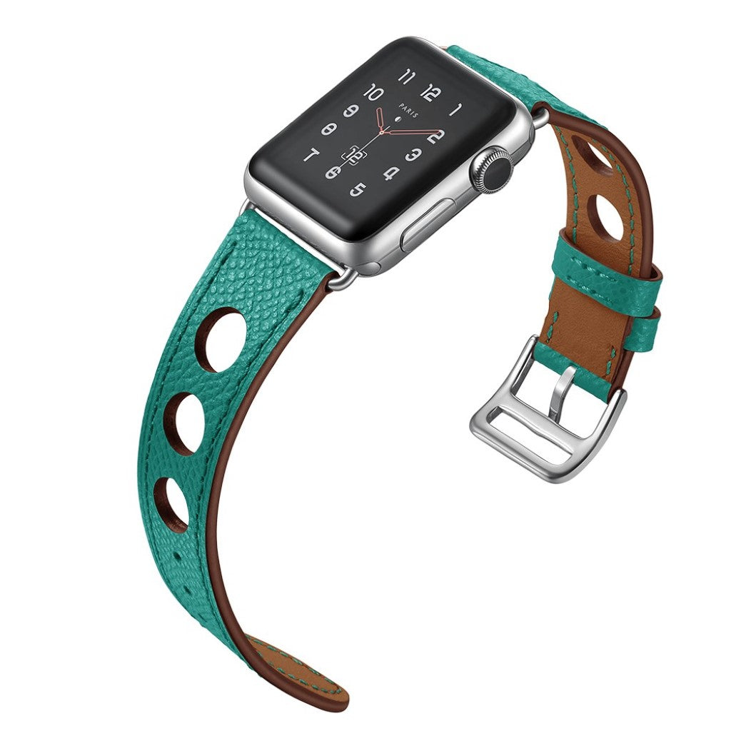 Meget hårdfør Apple Watch Series 5 44mm Ægte læder Rem - Grøn#serie_3