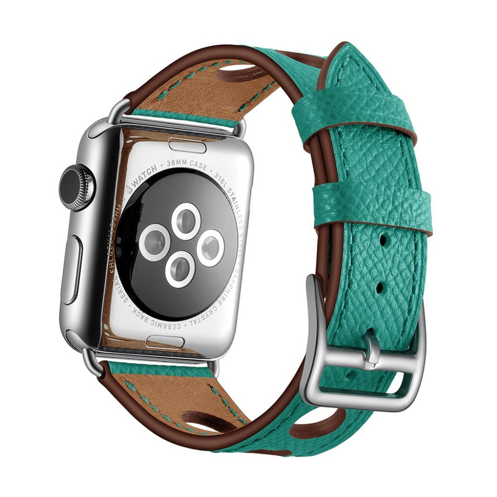 Meget hårdfør Apple Watch Series 5 44mm Ægte læder Rem - Grøn#serie_3