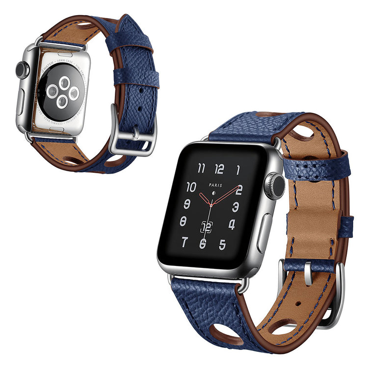 Meget hårdfør Apple Watch Series 5 44mm Ægte læder Rem - Blå#serie_4